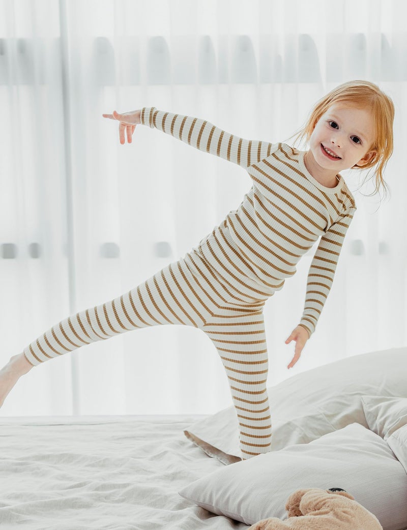 AVAUMA Baby Boys Girls Pajama Set 6M-7T Kids Cute Toddler Snug fit Pjs Cotton Sleepwear (Stripe_Mustard Small) - Image 5